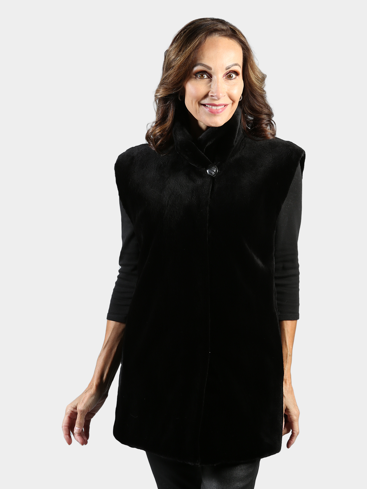 Woman's Black Sheared Mink Fur Vest Reversible to Rain Tafetta
