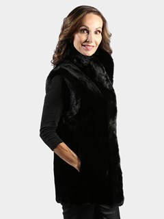Woman's Black Shearling Mink Fur Vest Reversible to Rain Taffeta
