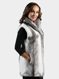 Woman's Black Cross Mink Fur Vest Reversible to Rain Taffeta