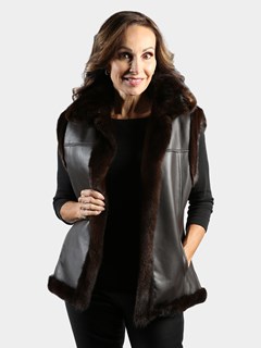 Woman's Mahogany Mink Fur Vest  Reversible to Nappa Lamb