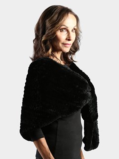 Woman's Black Knit Rex Rabbit Fur Stole