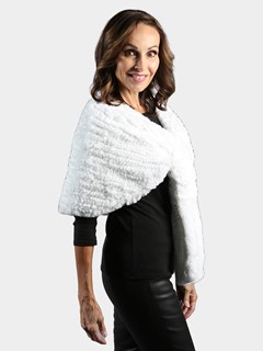 Woman's White Knitted Rex Rabbit Fur Stole