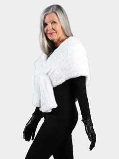 Woman's White Rex Rabbit Knitted Fur Stole