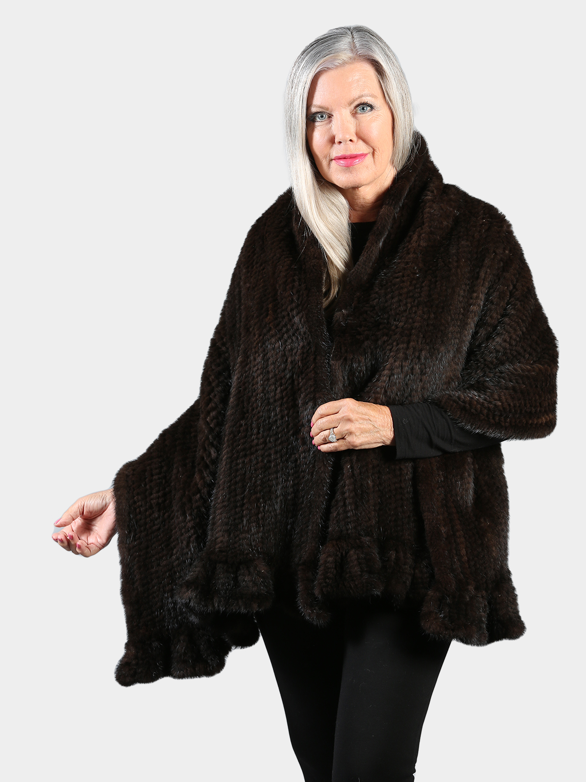 Woman's Mahogany Sheared Knitted Mink Fur Stole