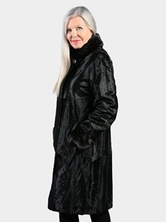 Woman's Black Swakara Lamb Fur Stroller with Mink Collar and Cuffs