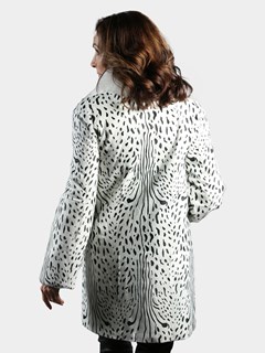 Woman's White Animal Print Goat Fur Stroller with White Fox Tuxedo Front