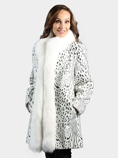 Woman's White Animal Print Goat Fur Stroller with White Fox Tuxedo Front