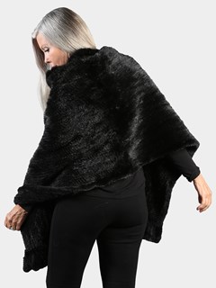 Woman's Black Sheared Knitted Mink Fur Stole