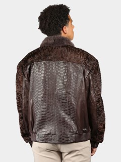 Man's Brown Lamb Leather Jacket With Mink Collar