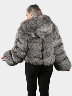 Woman's Natural Indigo Fox Fur Jacket With Hood