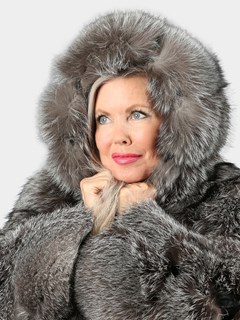 Woman's Natural Indigo Fox Fur Jacket With Hood