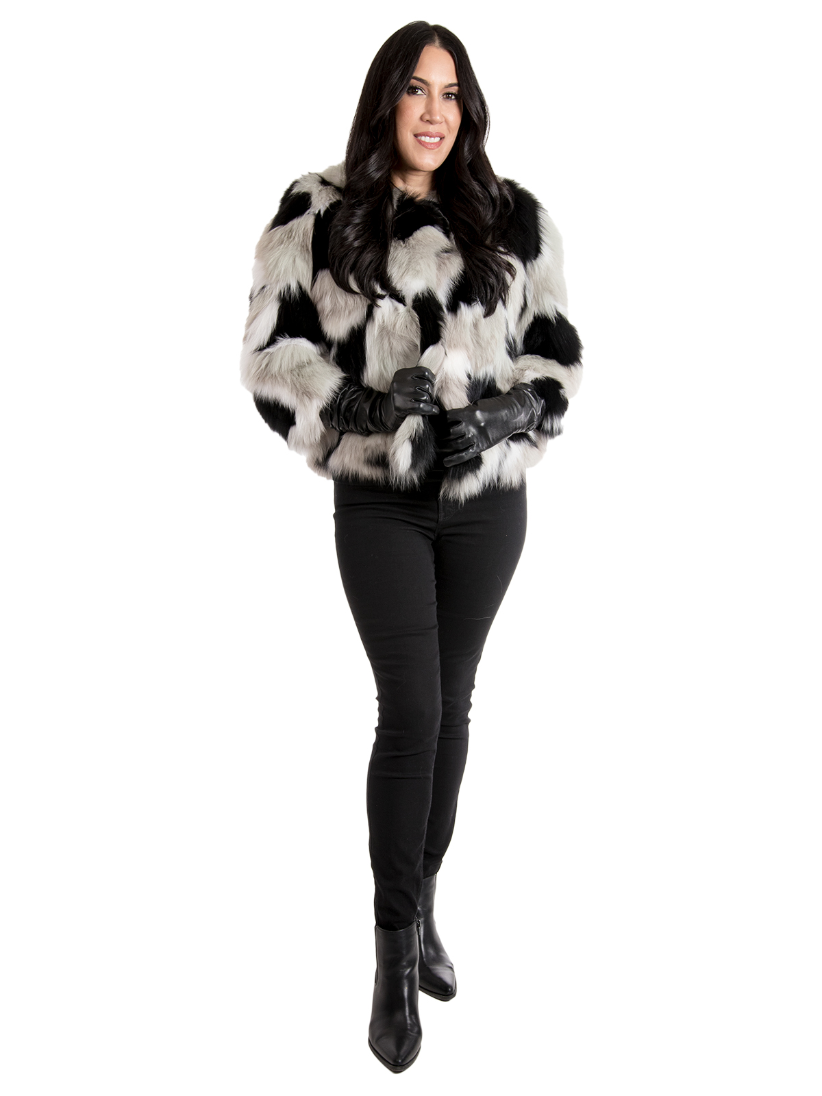 Woman's Black, Tan and White Fox Fur Jacket