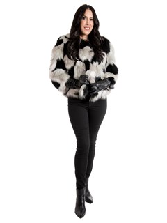 Day Furs Inc. Woman's Plus Size Black and White Rex Rabbit Fur Jacket