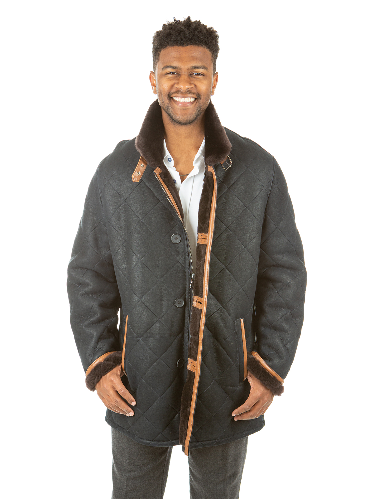 Man's Navy Quilted Shearling Lamb Jacket