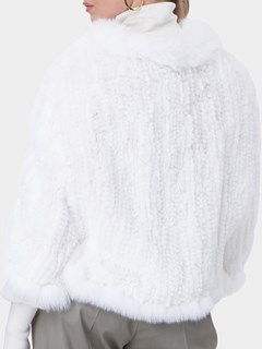 Gorski Woman's White Rex Rabbit Knit Fur Cape with Fox Trim
