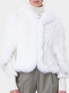 Gorski Woman's White Rex Rabbit Knit Fur Cape with Fox Trim