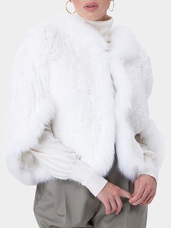 Gorski Woman's White Rex Rabbit Knit Fur Cape with Fox Trim