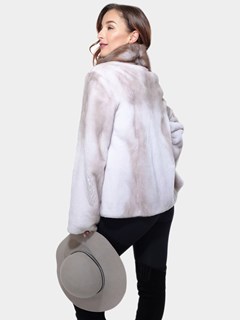 Gorski Woman's Silver Semi-Sheared Mink Fur Jacket with Stone Marten Collar