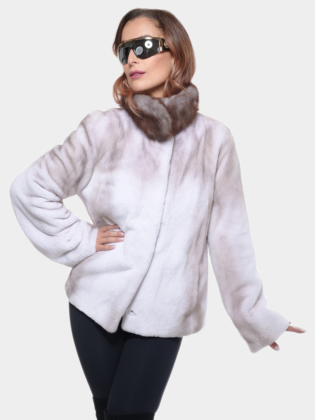 Gorski Woman's Silver Semi-Sheared Mink Fur Jacket with Stone Marten Collar