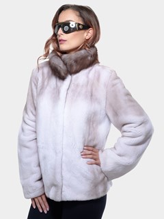 Gorski Woman's Silver Semi-Sheared Mink Fur Jacket with Stone Marten Collar