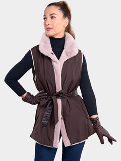 Gorski Woman's Blush Sheared Mink Fur Vest Reversible to Brown Tafetta