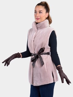 Gorski Woman's Blush Sheared Mink Fur Vest Reversible to Brown Tafetta