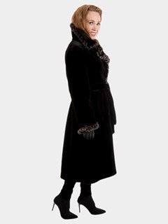 Woman's New Black Sheared Mink Fur 7/8 Coat with Belt