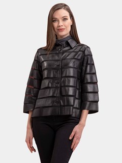 Woman's New Black Leather and Mesh Jacket