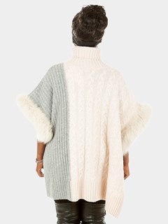 Woman's New Ivory and Grey Knitted Turtleneck Poncho