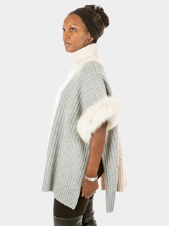 Woman's New Ivory and Grey Knitted Turtleneck Poncho