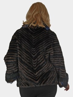 Woman's New Brown and Black Feathered Cross Mink and Rex Rabbit Fur Cape