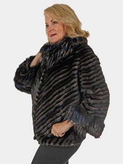 Woman's New Brown and Black Feathered Cross Mink and Rex Rabbit Fur Cape