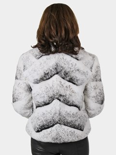 Day Furs Inc. Woman's Plus Size Black and White Rex Rabbit Fur Jacket