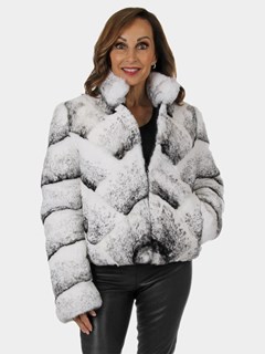 Woman's New Black and White Rex Rabbit Fur Jacket / Reversible