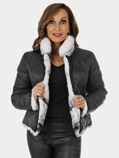 Woman's New Black and White Rex Rabbit Fur Jacket / Reversible