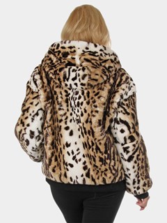 Woman's New Animal Print Rex Rabbit Fur Parka