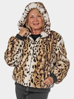 Woman's New Animal Print Rex Rabbit Fur Parka