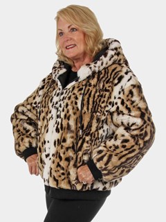 Woman's New Animal Print Rex Rabbit Fur Parka