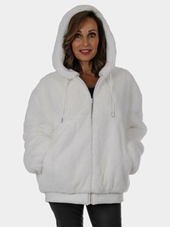 Woman's New White Rex Rabbit Fur Parka