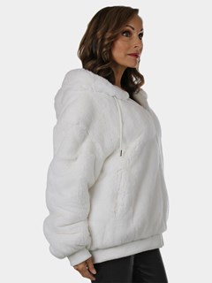 Woman's New White Rex Rabbit Fur Parka