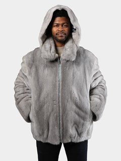 Man's Sapphire Mink Fur Jacket with Detachable Hood