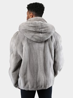 Man's Sapphire Mink Fur Jacket with Detachable Hood
