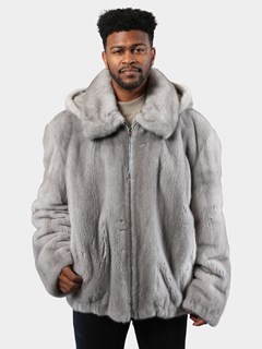 Man's Sapphire Mink Fur Jacket with Detachable Hood