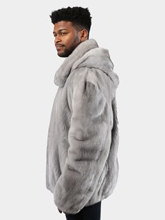 Man's Sapphire Mink Fur Jacket with Detachable Hood