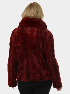 Woman's New Berry Red Sectioned Mink Fur Jacket