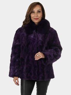 Woman's New Purple Sectioned Mink Fur Jacket