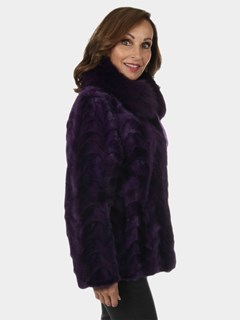 Woman's New Purple Sectioned Mink Fur Jacket