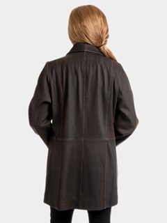 Woman's Cognac Leather Lambskin Zippered Jacket