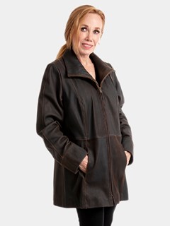 Woman's Cognac Leather Lambskin Zippered Jacket