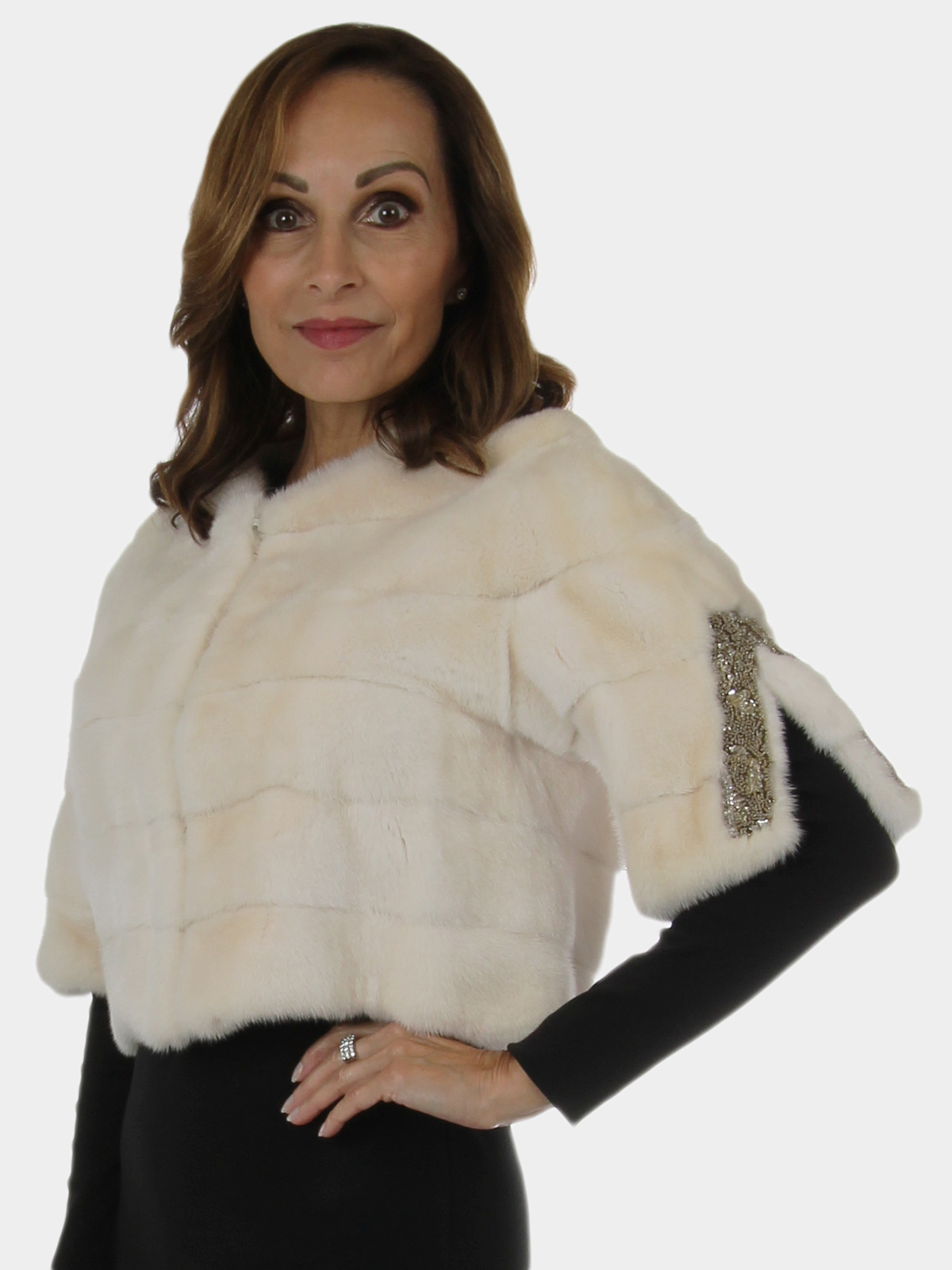 Woman's New Carolyn Rowan White Troy Oversize Mink Fur Bolero Jacket